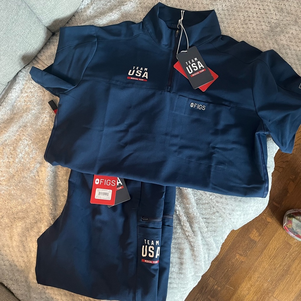 Figs scrubs set; Team USA limited edition set; mock zip top and joggers